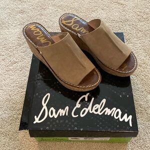 Sam Edelman Wedge Sandal Mule oatmeal Suede Size 7 1/2 M
